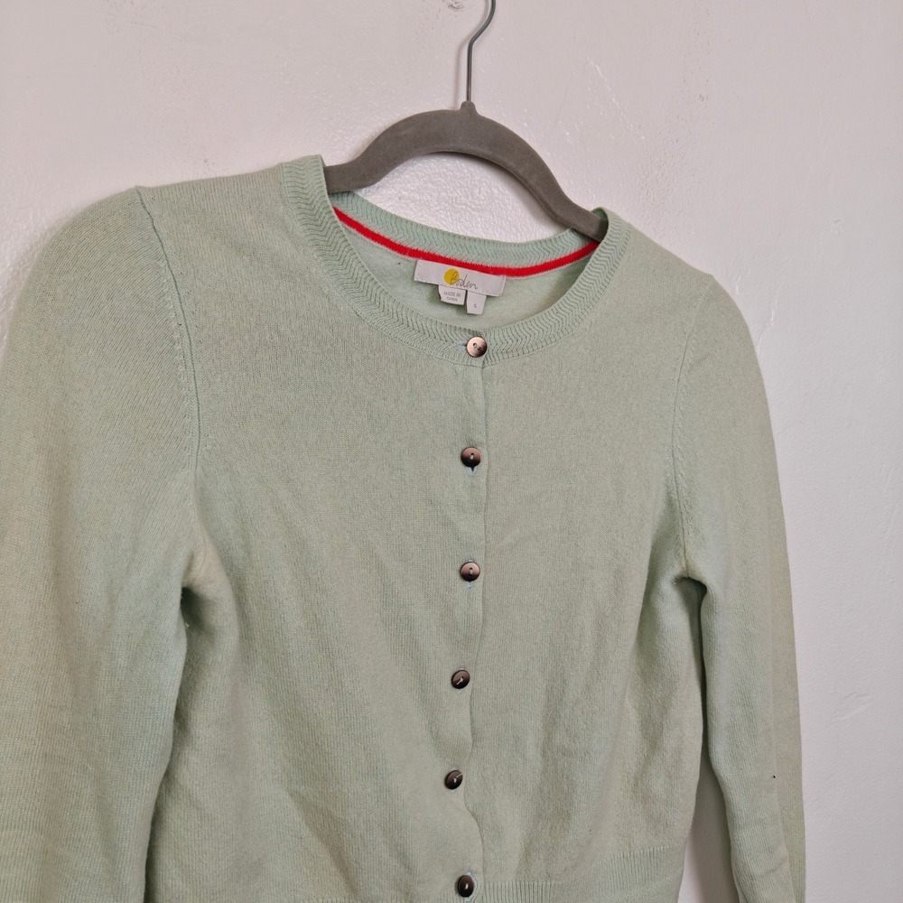 Boden Womens Sweater Small Mint Green 100% Cashmere Cropped Button Up Cardigan - Picture 3 of 9